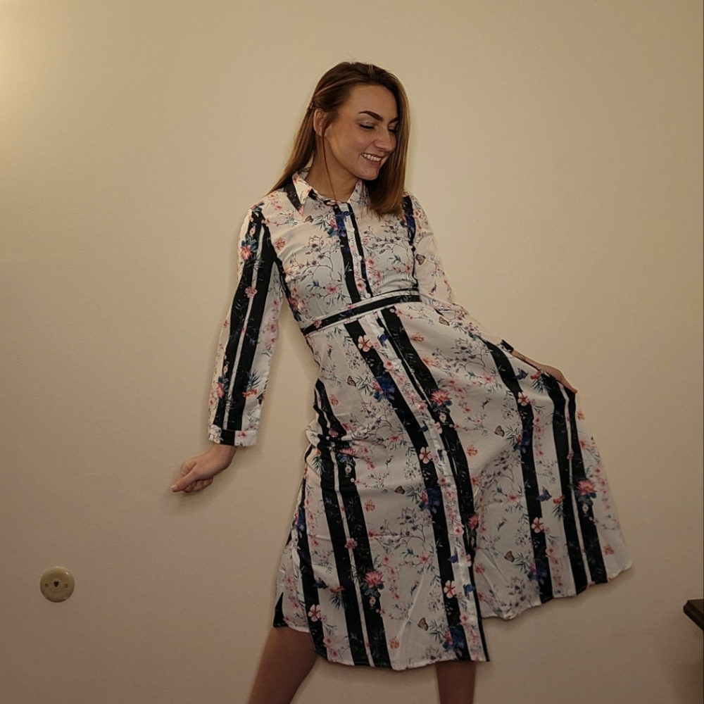 Floral and Stripe Dress -- SHEIN